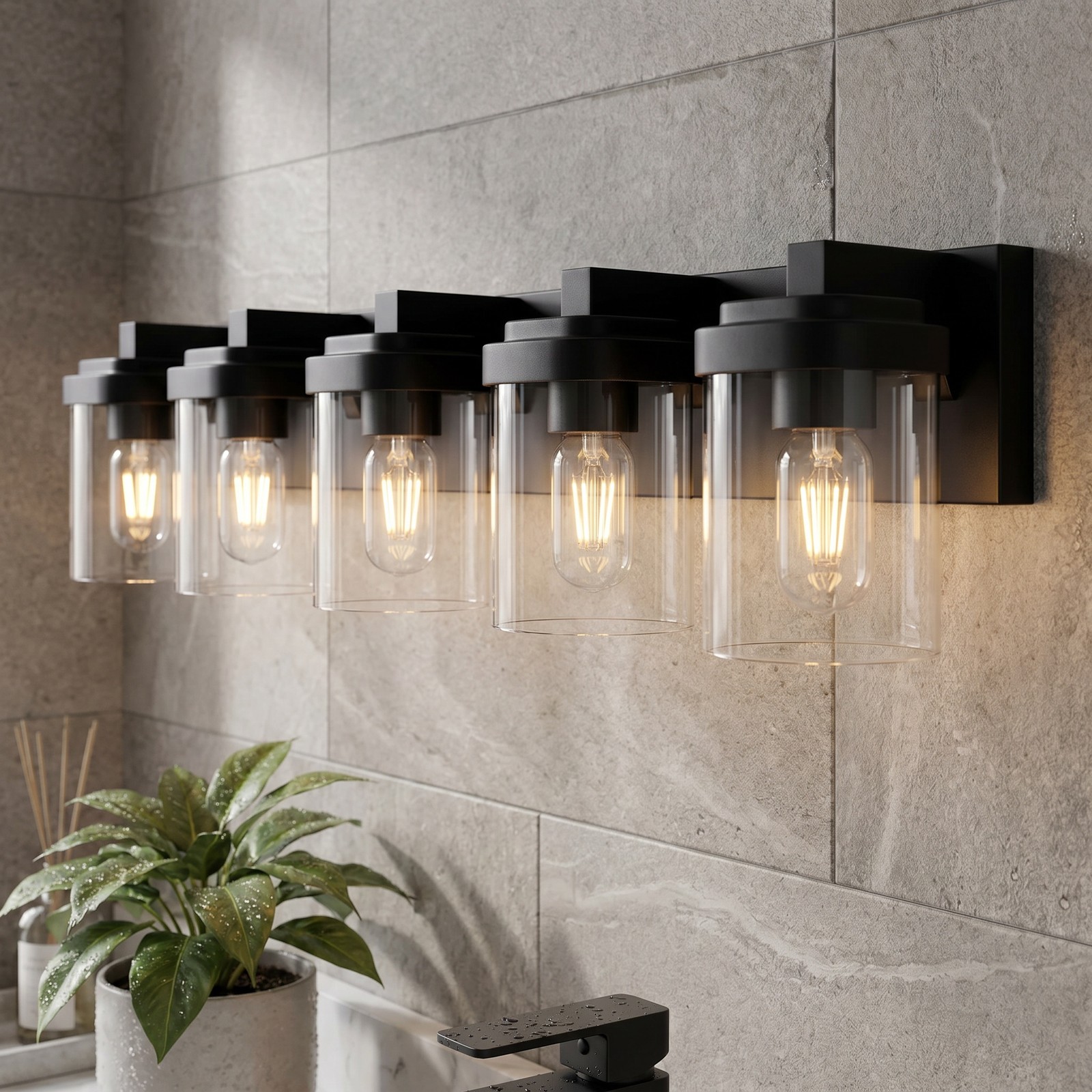 31» Vanity 5 Light LED Square Glass for Bathroom Over Mirror Wall Black Fixture