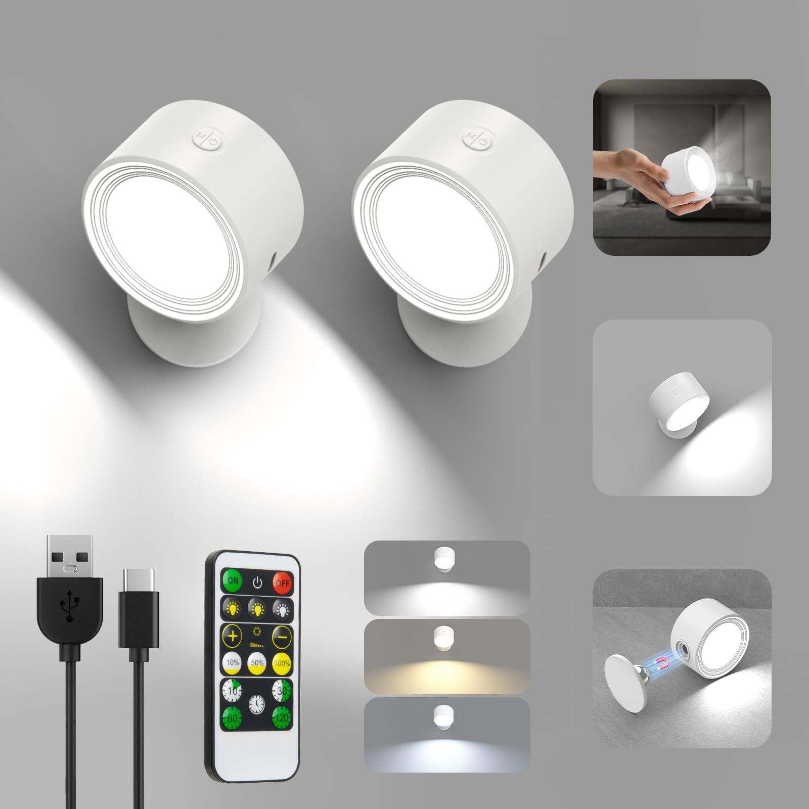 LED Wall Lights 3000mAh Rechargeable Battery – Remote Control, Dimmable, 3