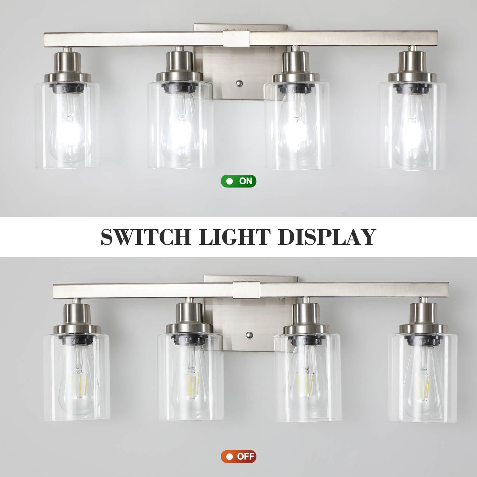 24″ LED Vanity Light Modern 4 Lights Bathroom Mirror Wall Lamp Fixture Silver UL