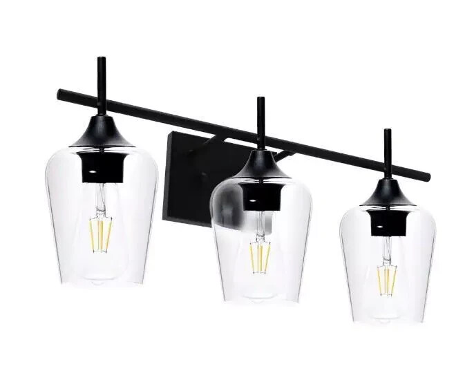 Merra 3-Light Matt Black Bathroom Vanity Light with Clear Glass Shades