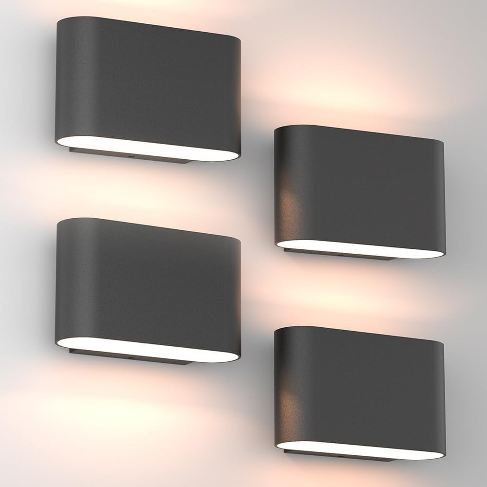 Black LED Wall Sconces 4-Pack, Modern Up/Down Lights for Home, Warm White 3000K