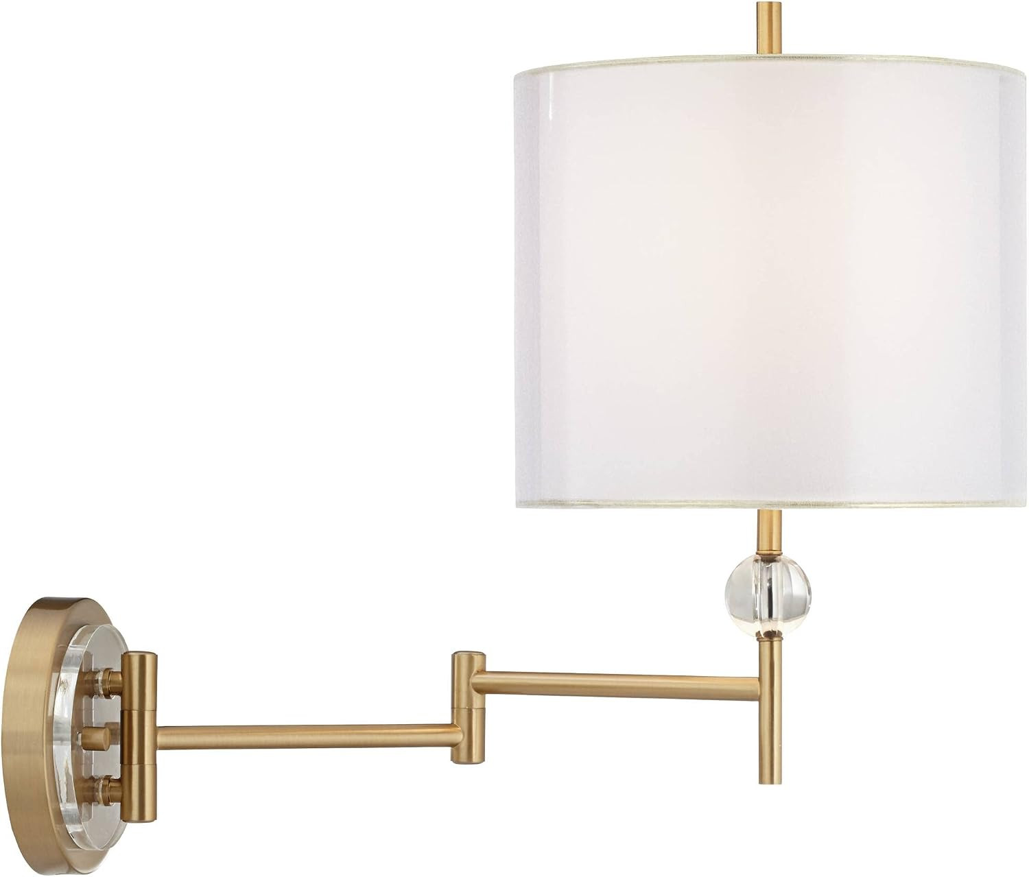 Kohle Set of 2 Brass Plug-In Wall Lamps with Sheer White Drum Shades
