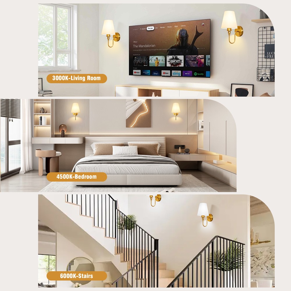 Battery Operated Wall Sconces Set of 2 Gold Wireless Lamps with Remote/Touch