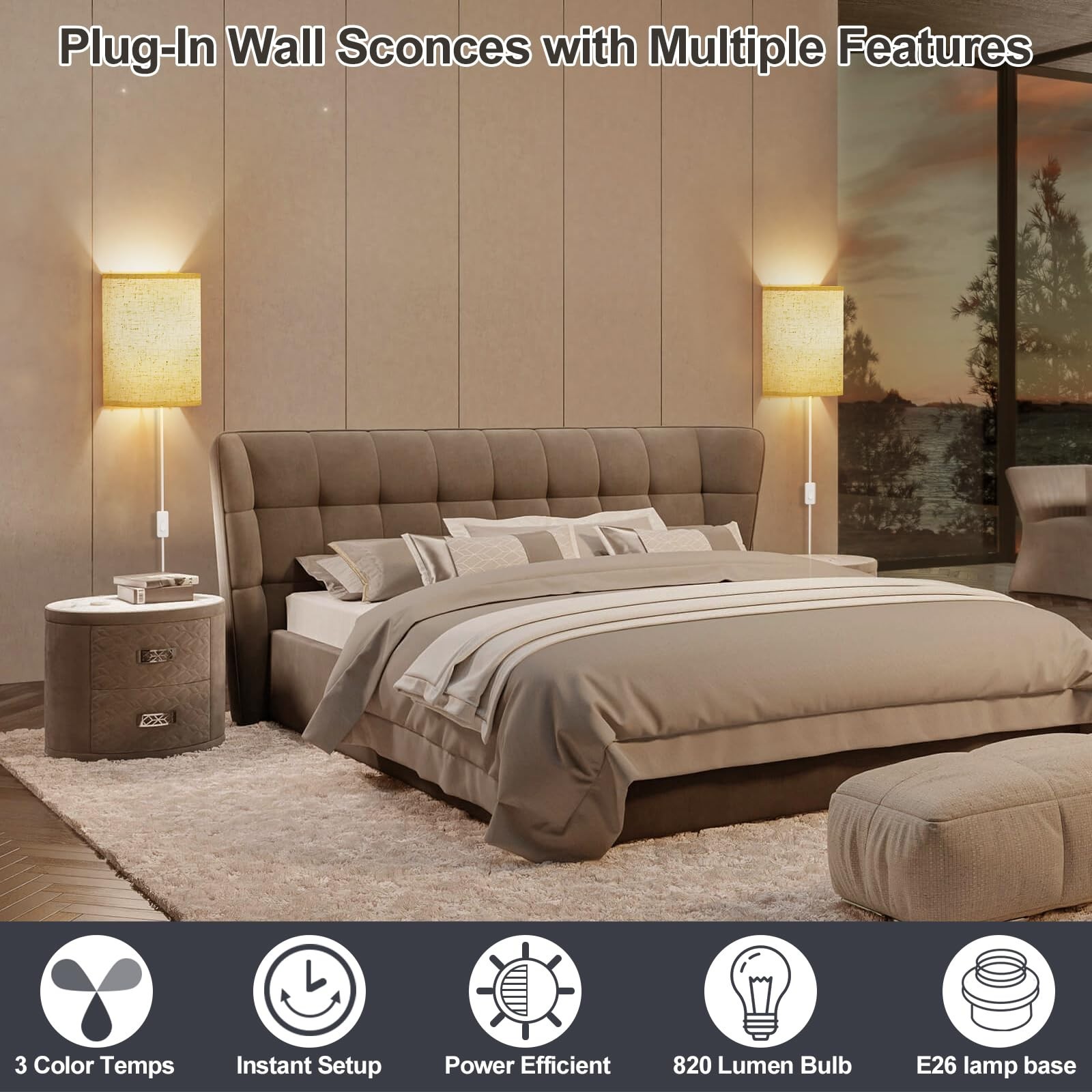 Set of 2 Plug-in Wall Sconces with On/Off Switch | Adjustable Color Temperature