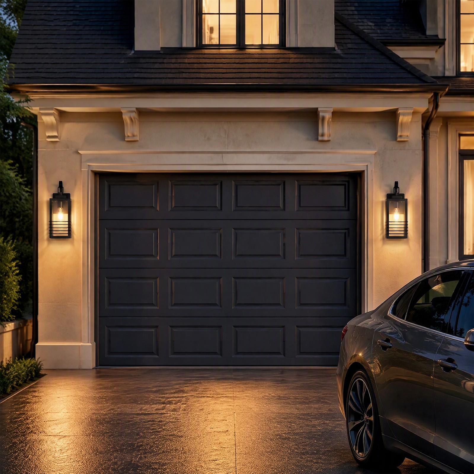2 Pack 15″ Outdoor Porch Wall Light Modern Exterior Glass Lantern Sconce Fixture