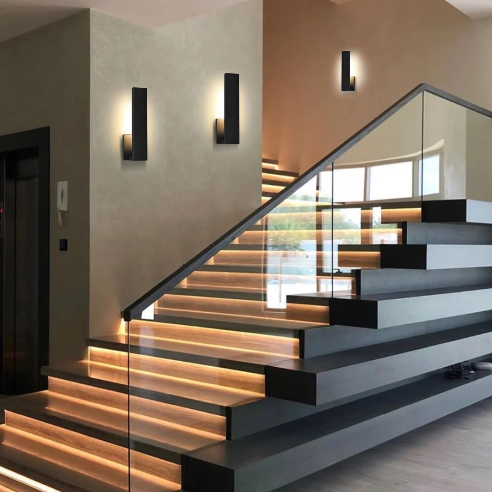 Aluminum LED Modern Wall Sconces Set of 2, 18W Matte Black Waterproof Sconce …