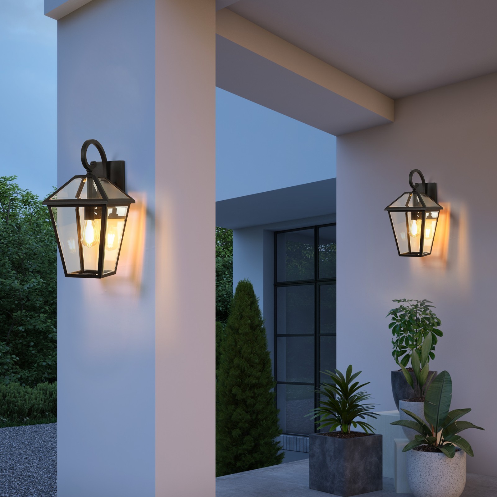 10″ 2Pcs Black Outdoor Wall Lanterns, Weatherproof for Porch Garage Patio