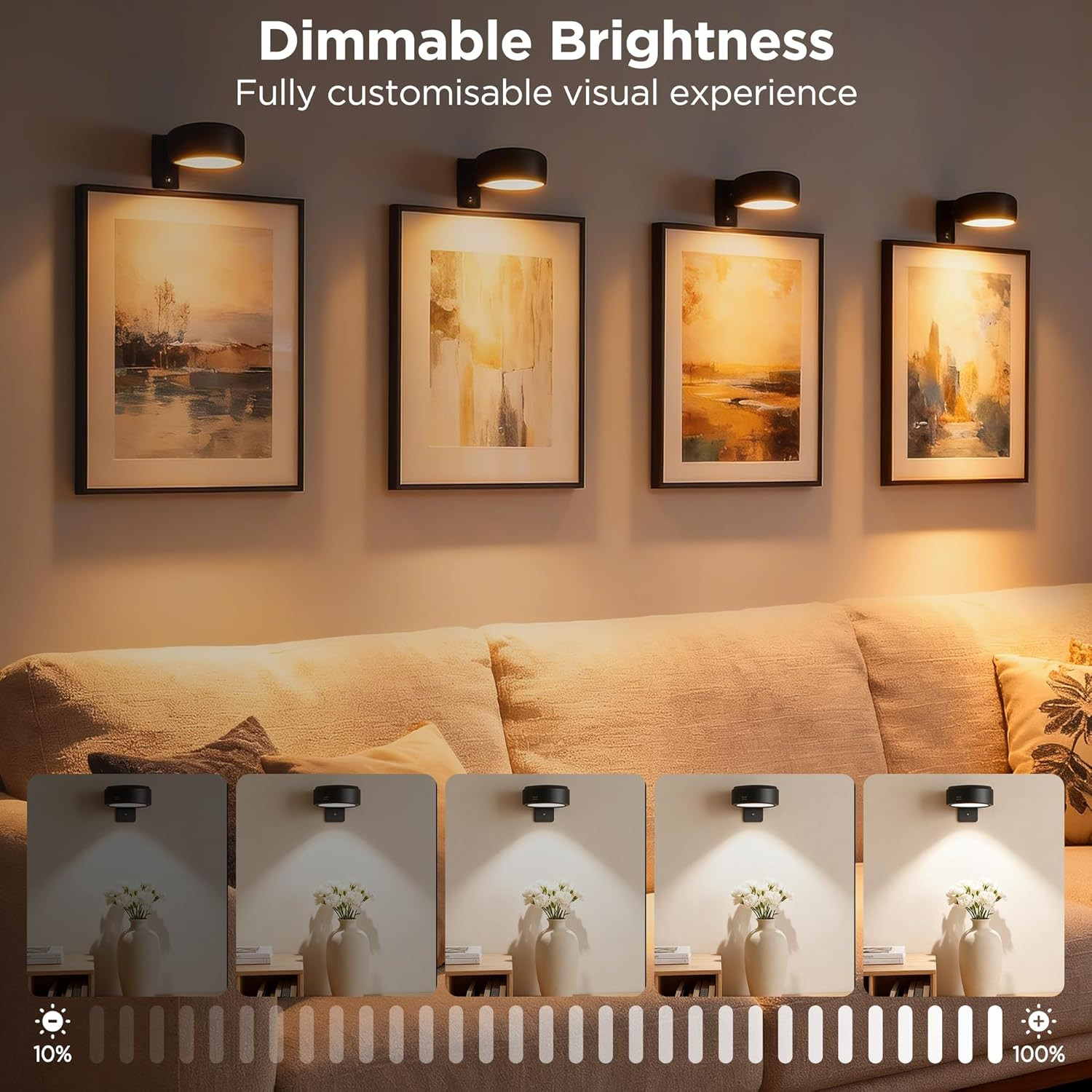 4-Pack Picture Lights for Wall, Rechargeable Wireless Poster Lights with 3 CCT &