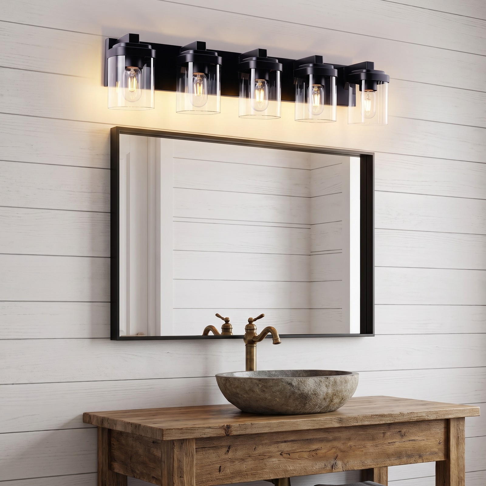 31» Vanity 5 Light LED Square Glass for Bathroom Over Mirror Wall Black Fixture