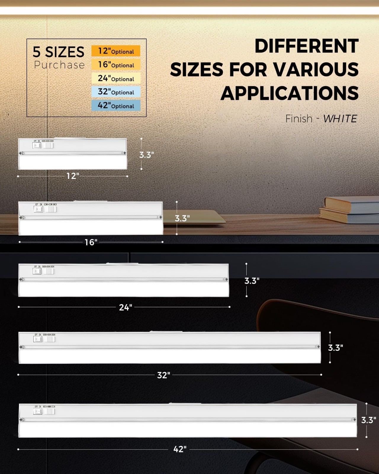 4 Pack 12″ Dimmable LED Under Cabinet Lighting, 9W 600LM, 3CCT Kitchen Lights