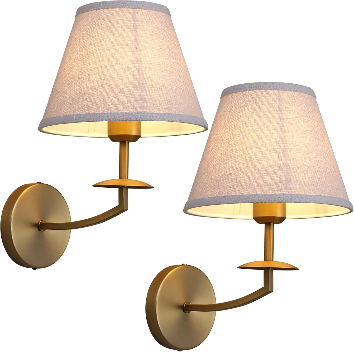 Antique Gold Wall Sconce Light Set of 2 with Linen Shade for Home Decor