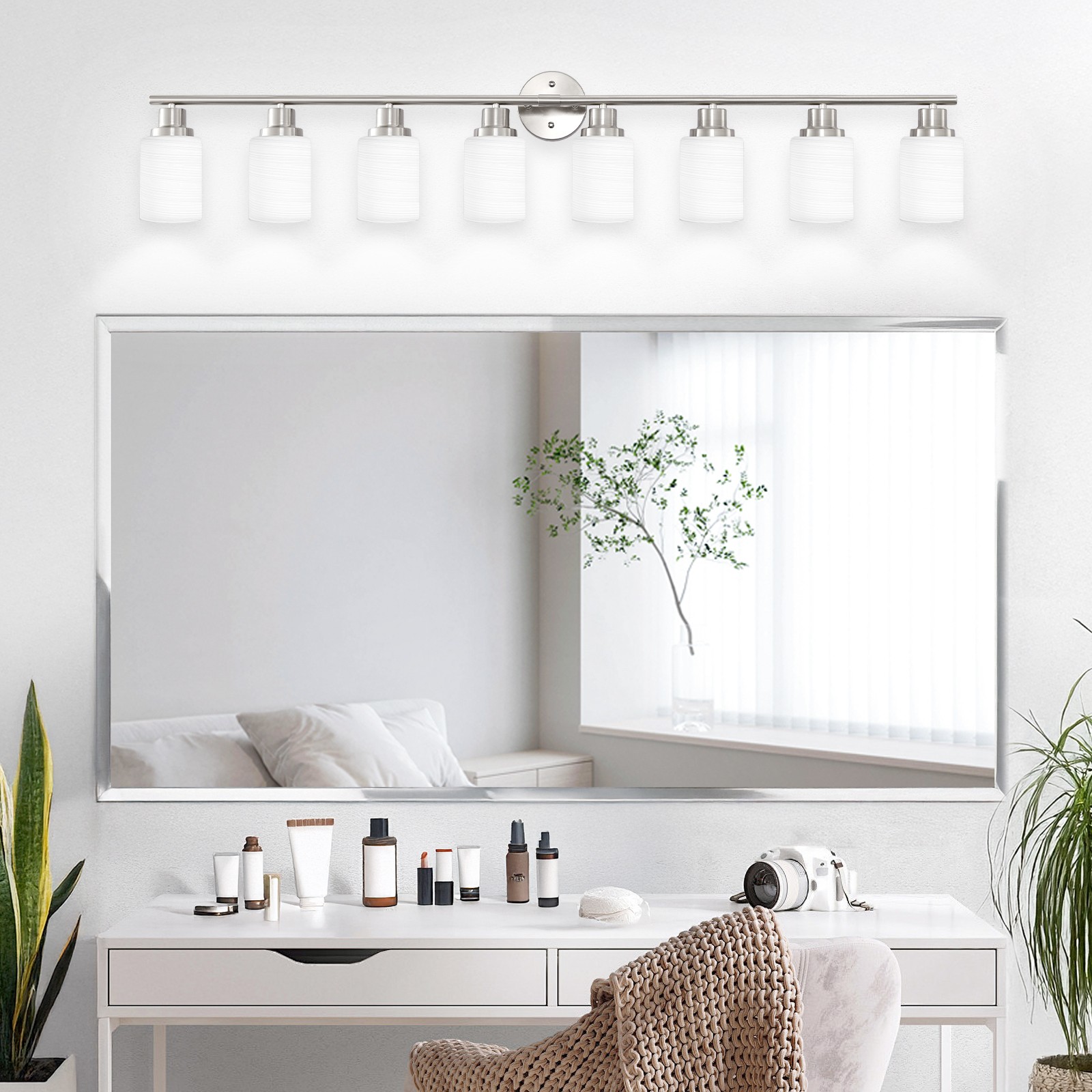 52″ 8 Lights Modern Vanity Light Bathroom Mirror Nickel LED Wall Lamp Fixture UL