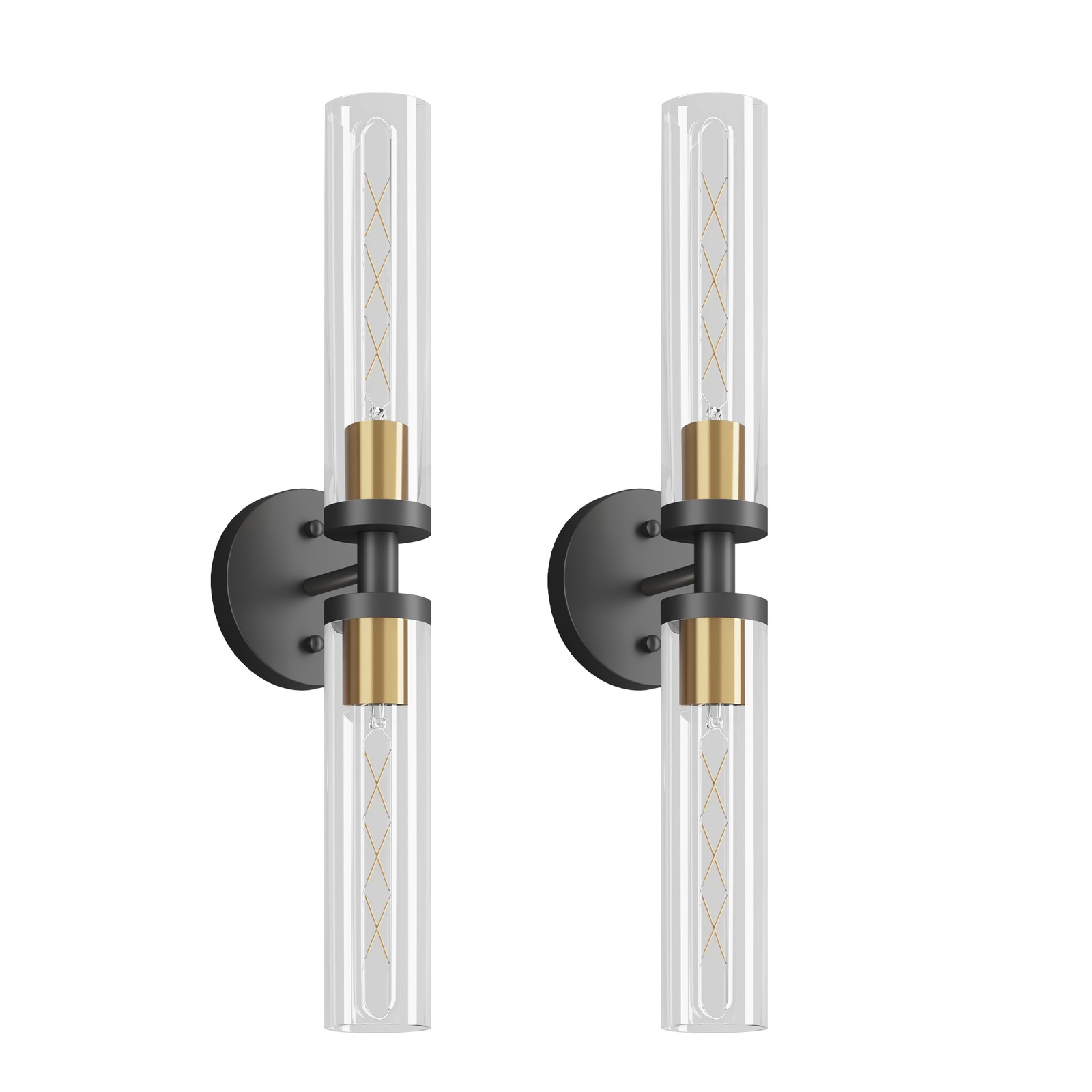 2 Pack 22″ Black Gold Indoor Wall Lamp Elegant Vanity Light Glass Sconce Fixture