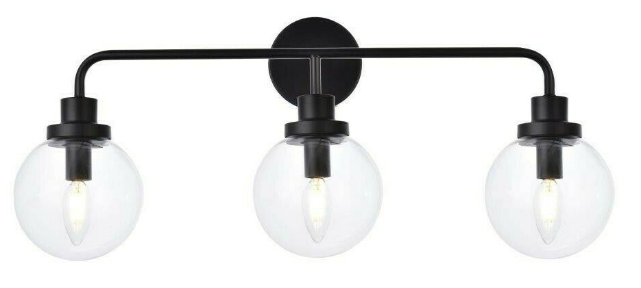 Wall Sconce 3 Light Fixture Glass Shades Dining Room Bedroom Bathroom Black 27″