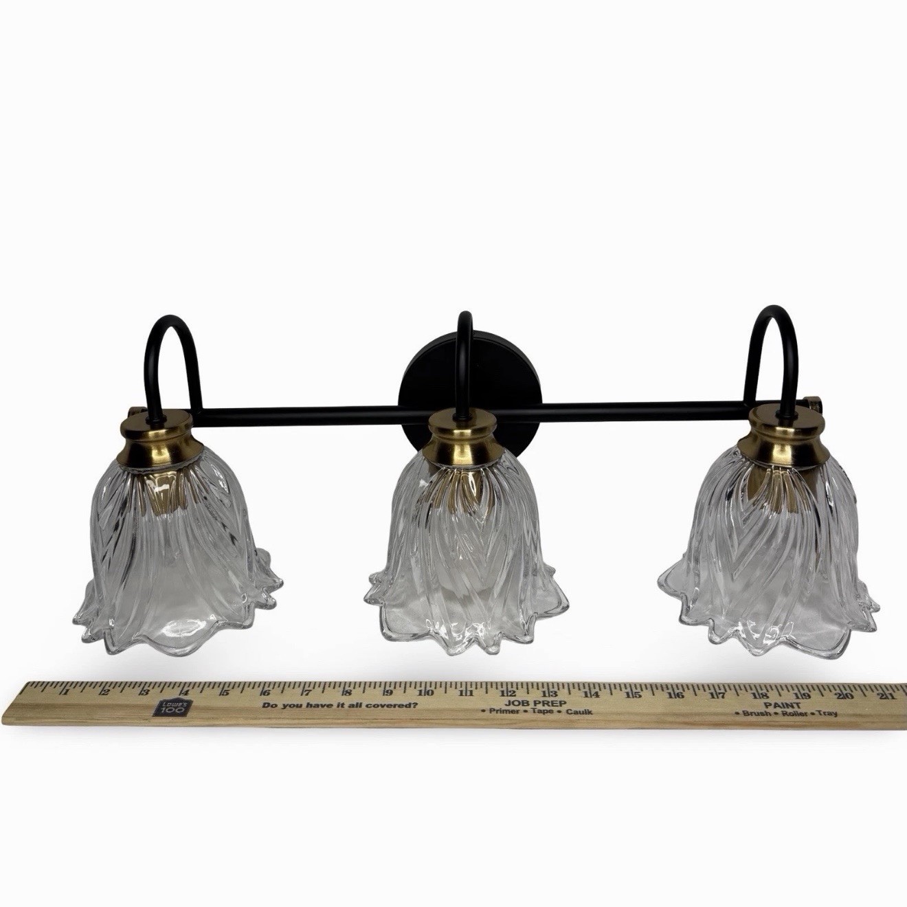 Modern Vanity 3 Light Fixture Black Antique Brass Tones Cut Glass Globes 23″