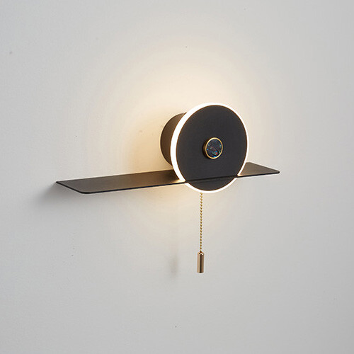 Modern LED Acrylic Bedside Lamp Fixture Metal Shelf Wall Light with Pull Switch