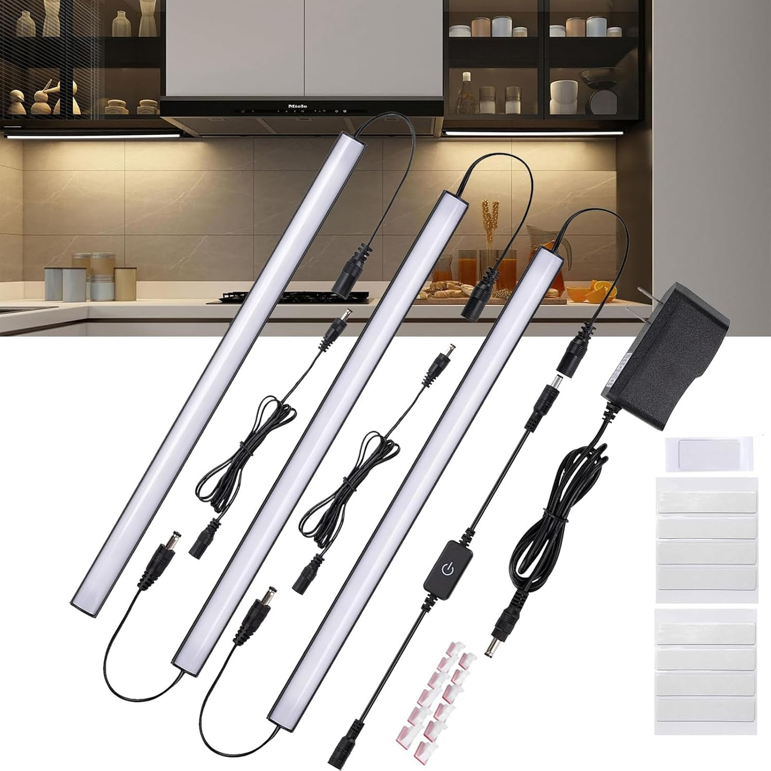 Black Under Cabinet Lighting Kits, 3-Pack 12In Dimmable LED Under Cabinet Lights