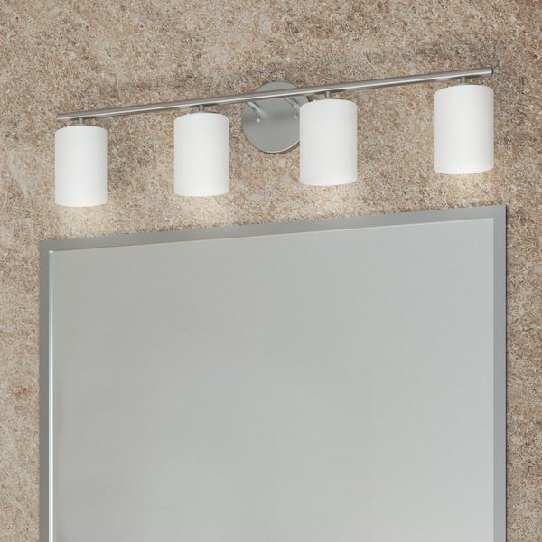 Replay Collection 31 in. 4-Light Brushed Nickel Etched Glass Modern Vanity Light