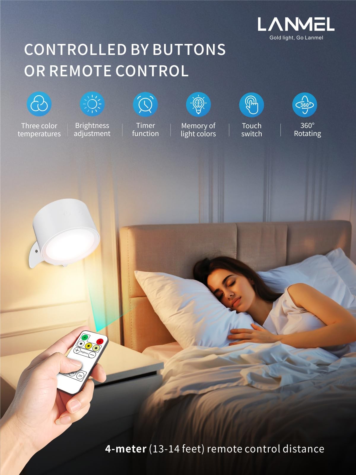 LED Wall Mounted Lights,3CCT with Remote and Touch,USB Rechargeable Wall Scon…