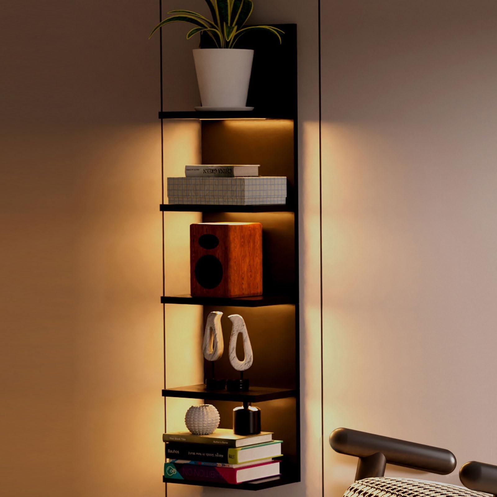 Homaterial 5 Tier Wall Shelf Unit, Black Modern Vertical Lack Wall Shelves wi…