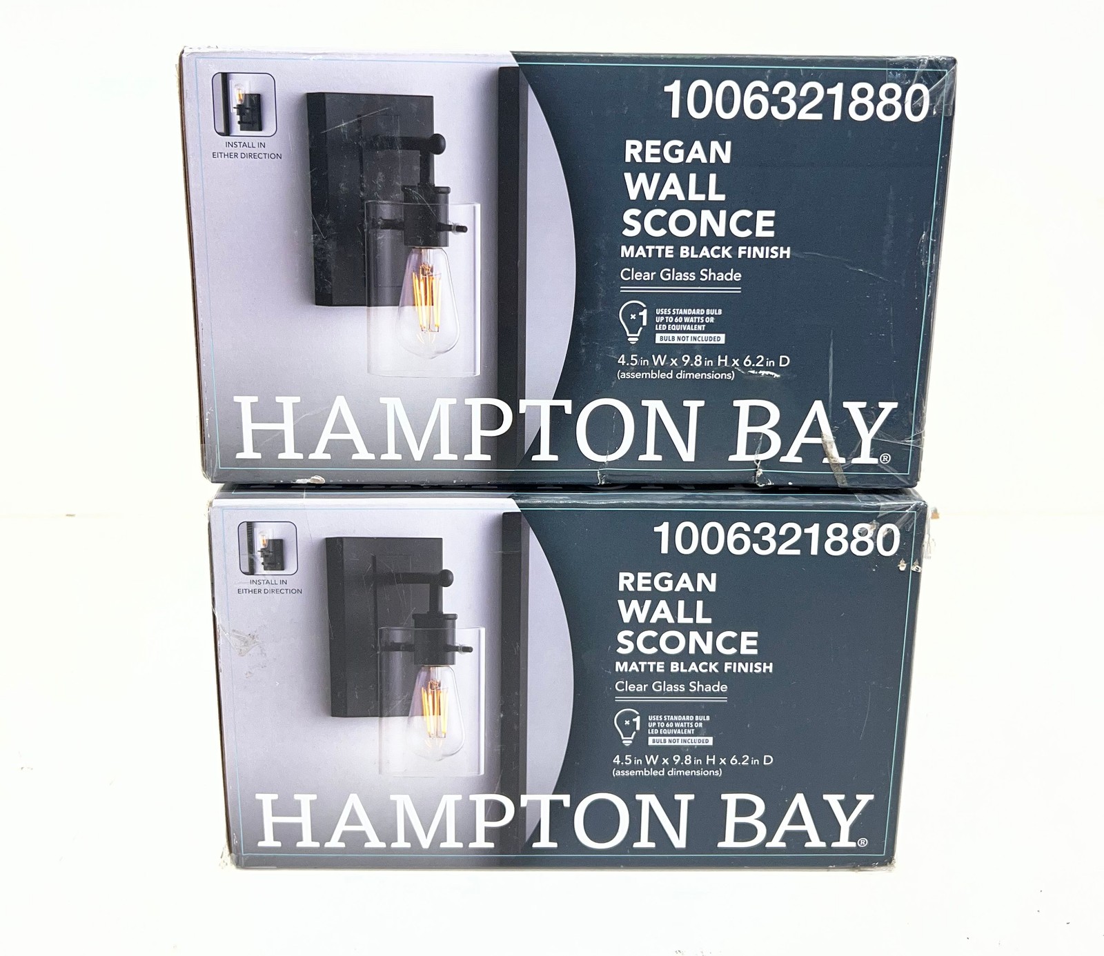 2PK Hampton Bay Regan 4.5 in. 1-Light Matte Black Vanity Light Clear Glass