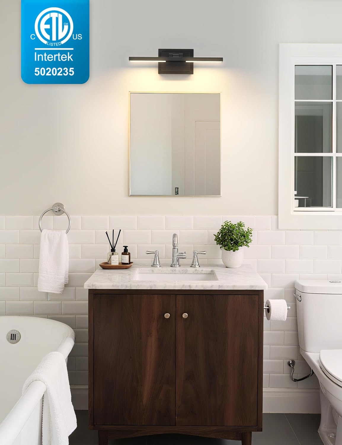 15.7 Inch Modern Bathroom Light Fixture, 20W 5CCT Dimmable LED Black Bathroom Va