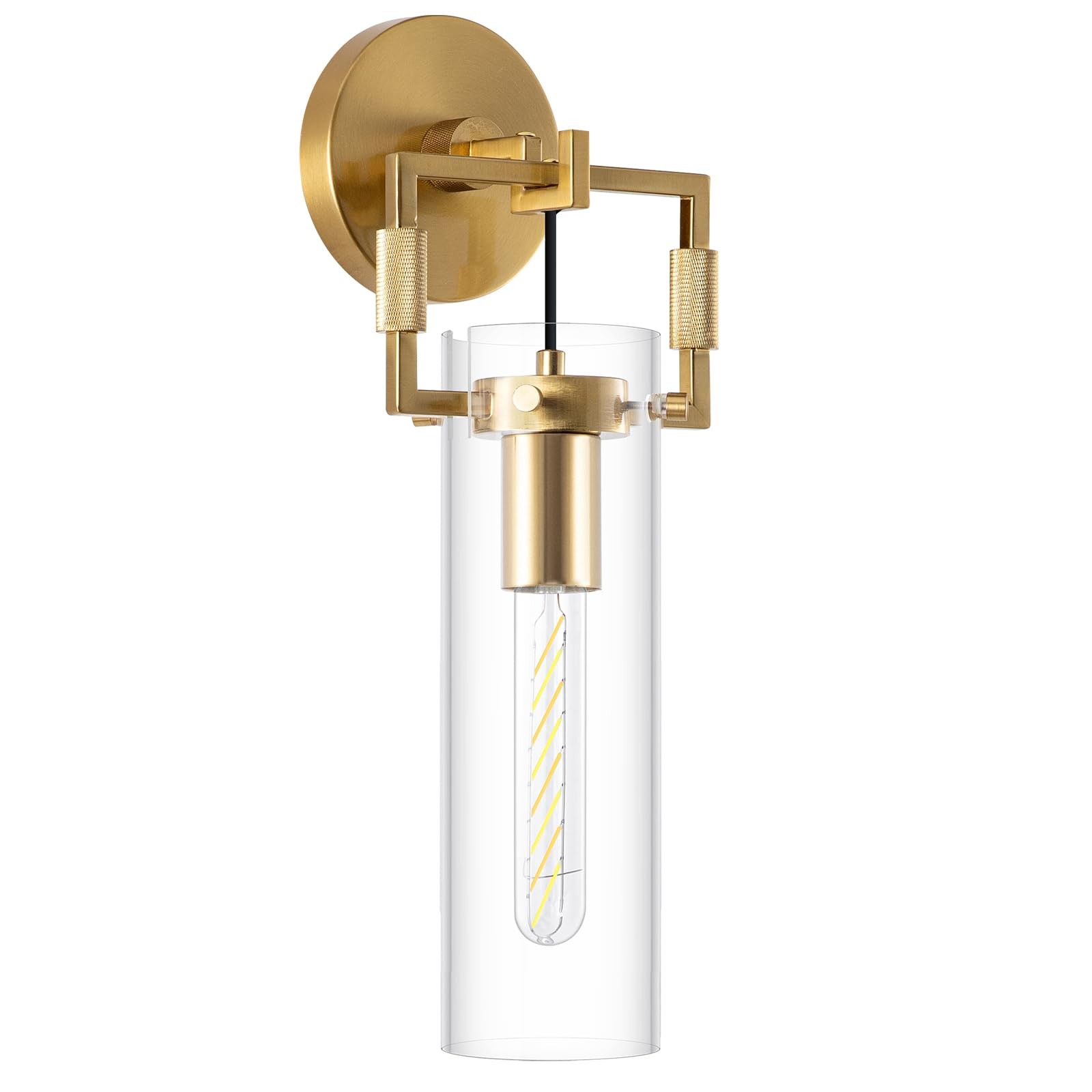Gold Wall Sconce, 15inch Wall Lights for Living Room, Straight Glass Shade, 3…