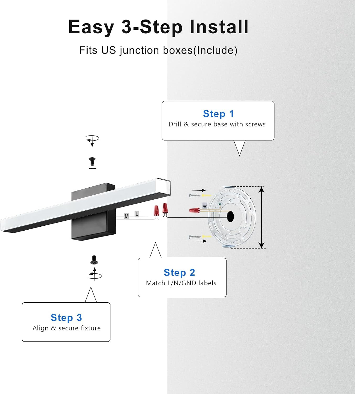 Modern Bathroom Vanity Light 24 Inch, Rotatable, 16W Dimmable Led Bathroom Light