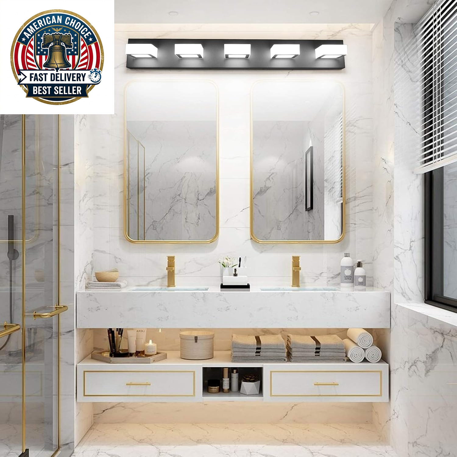 LED Modern Black Vanity Lights 5 Lights Acrylic Matte Black Bathroom Vanity Ligh