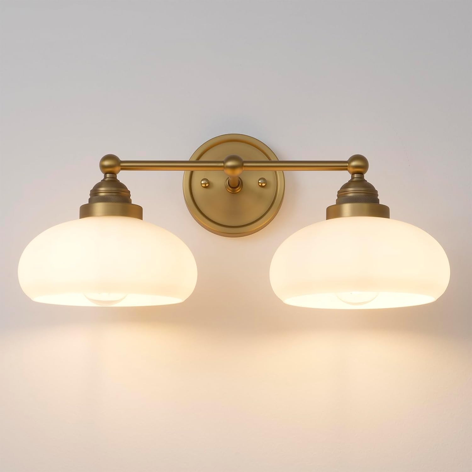 Vintage 2-Lights Sconces Wall Lighting with Milk White Glass Shade, Double Arm W