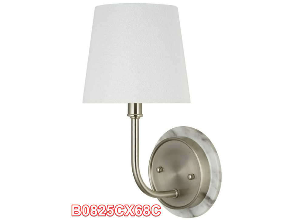 Stone & Beam Contemporary 1-Light White Marble Wall Sconce with Linen Shade 13.5