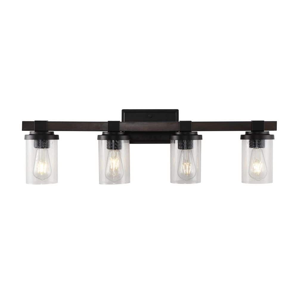 JONATHAN Y 32 in. 4-Light Oil Rubbed Bronze Rustic Farmhouse Vanity Light w/ LED
