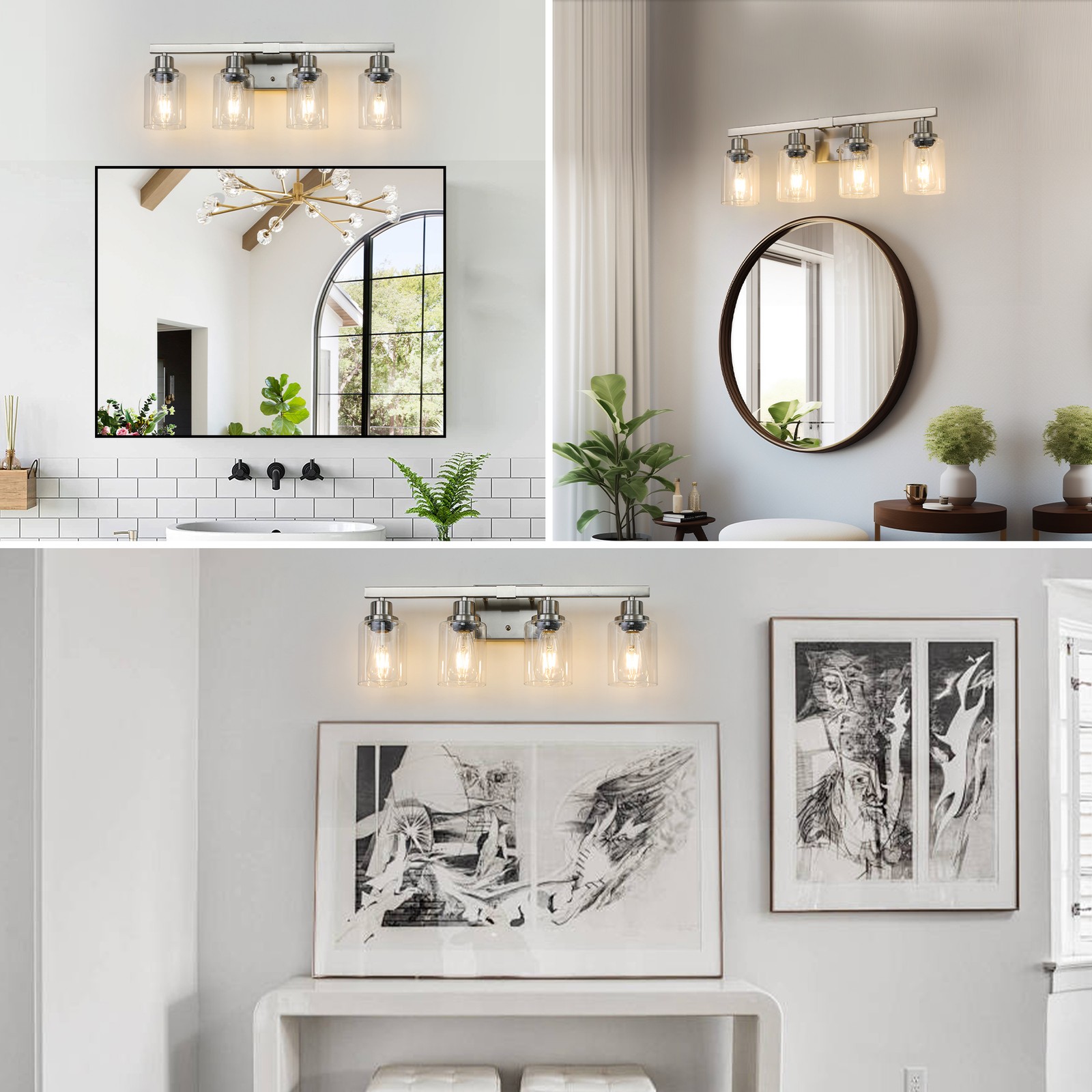 24″ LED Vanity Light Modern 4 Lights Bathroom Mirror Wall Lamp Fixture Silver UL