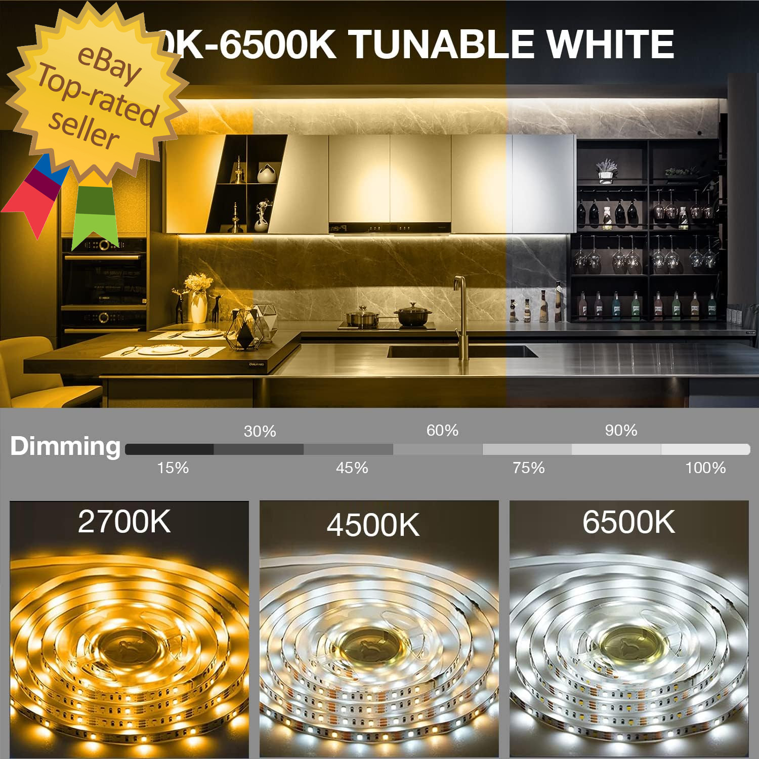 under Cabinet Lights, 6 PCS under Cabinet Lighting with Remote, Dimmable LED Str