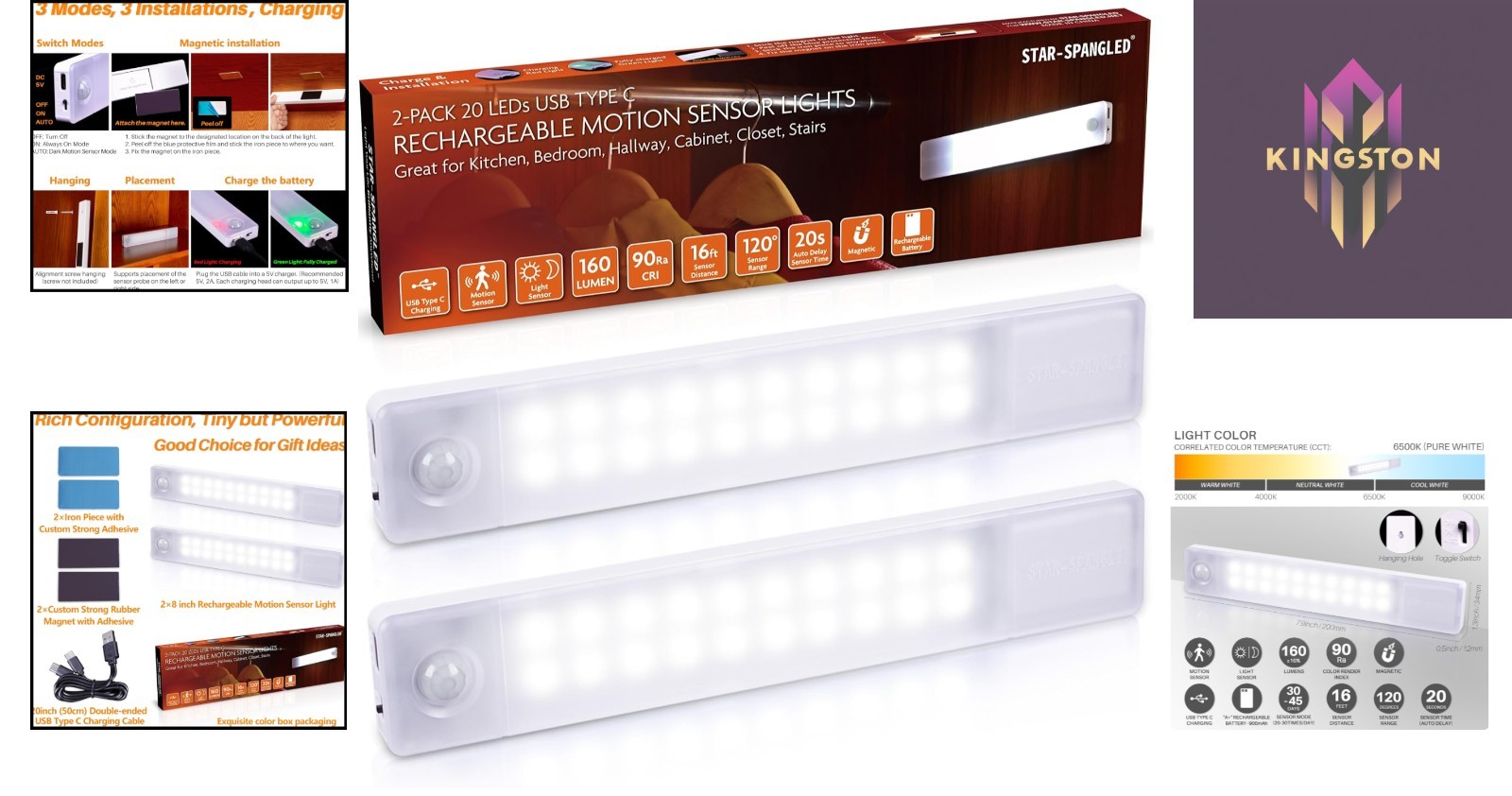 Cool White 2 Pack: 8-Inch Magnetic Motion Sensor Lights for Modern Home Spaces