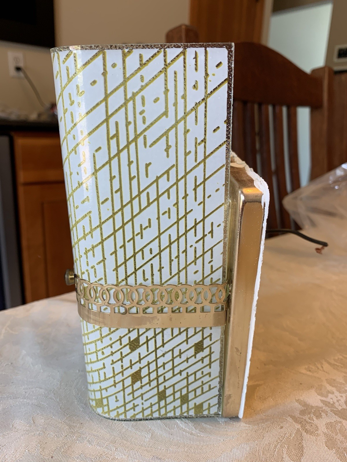 Vintage MCM Gold White Glass Wall Sconce Brass Hardwired Light Fixture