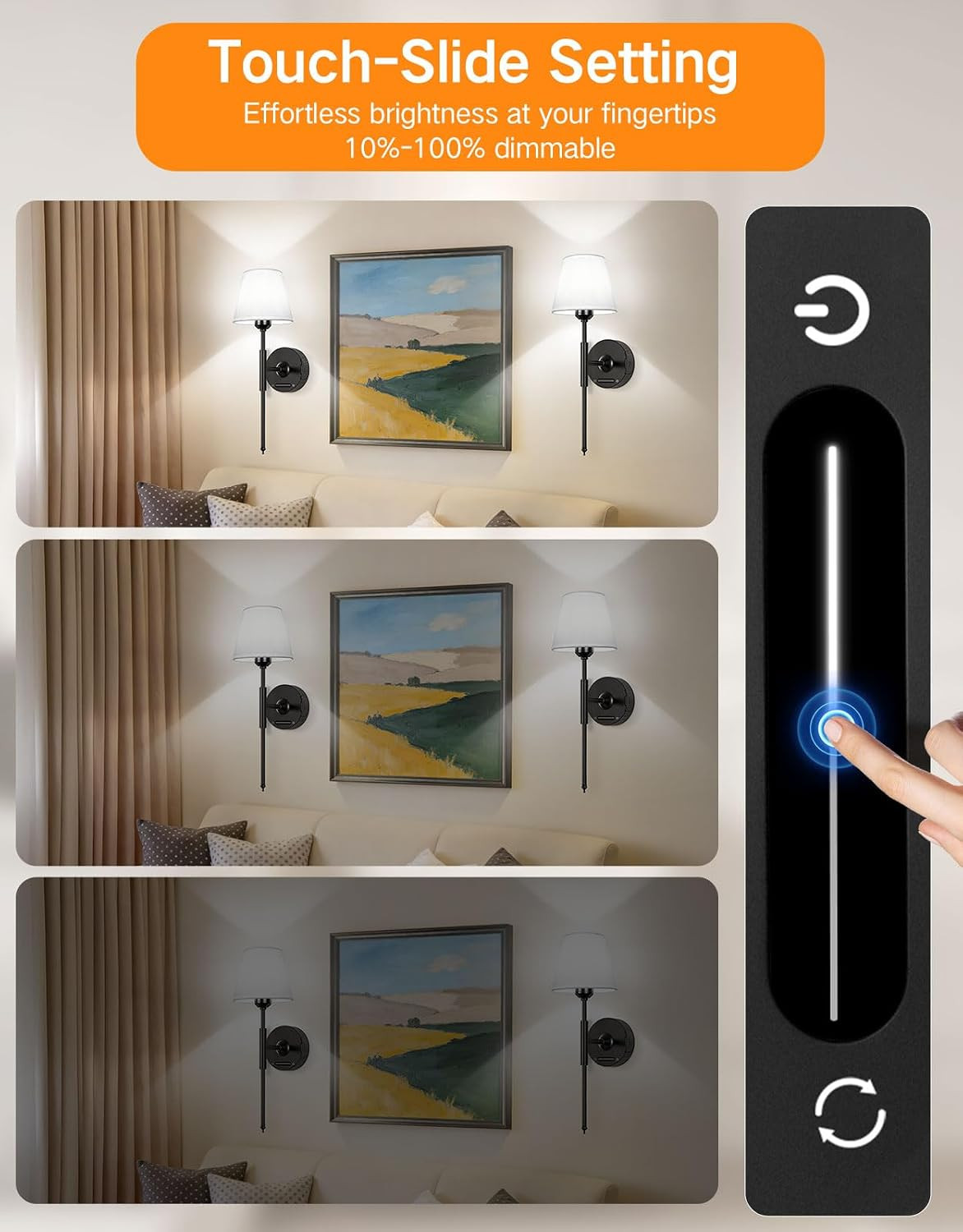 Rechargeable Wall Sconce Set of 2 with Remote, Dimmable & 3 Color Temps