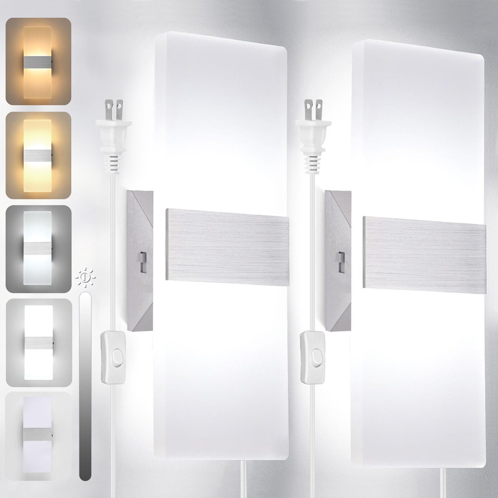 Wall Sconces Plug in, Adjustable 4 Color Temperature Modern LED Wall Sconce, …
