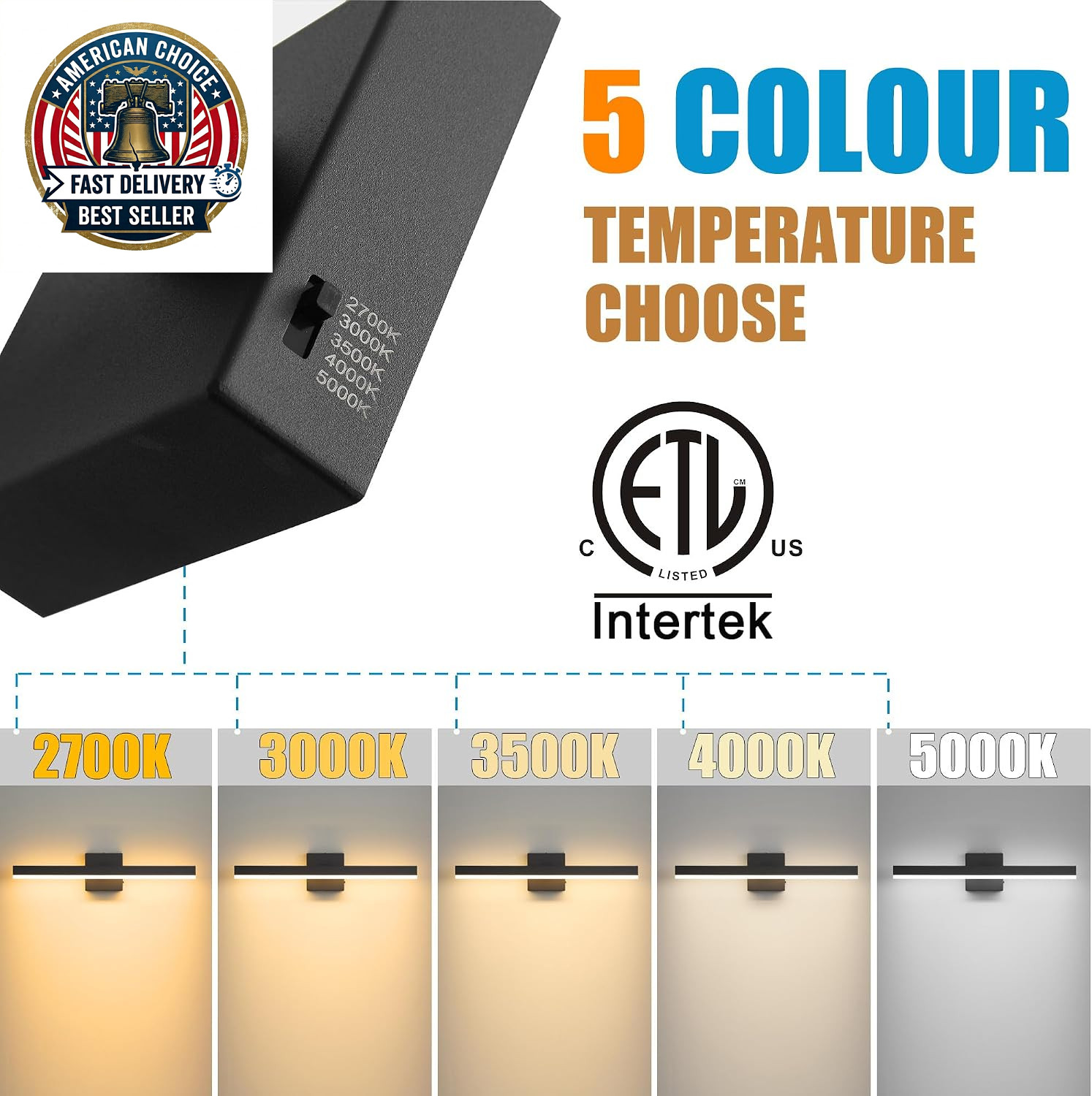 Black Bathroom Vanity Light 23.6 Inch, 20W Dimmable 5CCT LED Modern Bathroom Lig