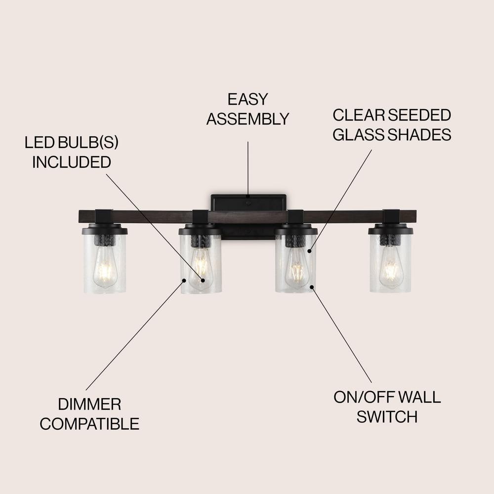 JONATHAN Y 32 in. 4-Light Oil Rubbed Bronze Rustic Farmhouse Vanity Light w/ LED