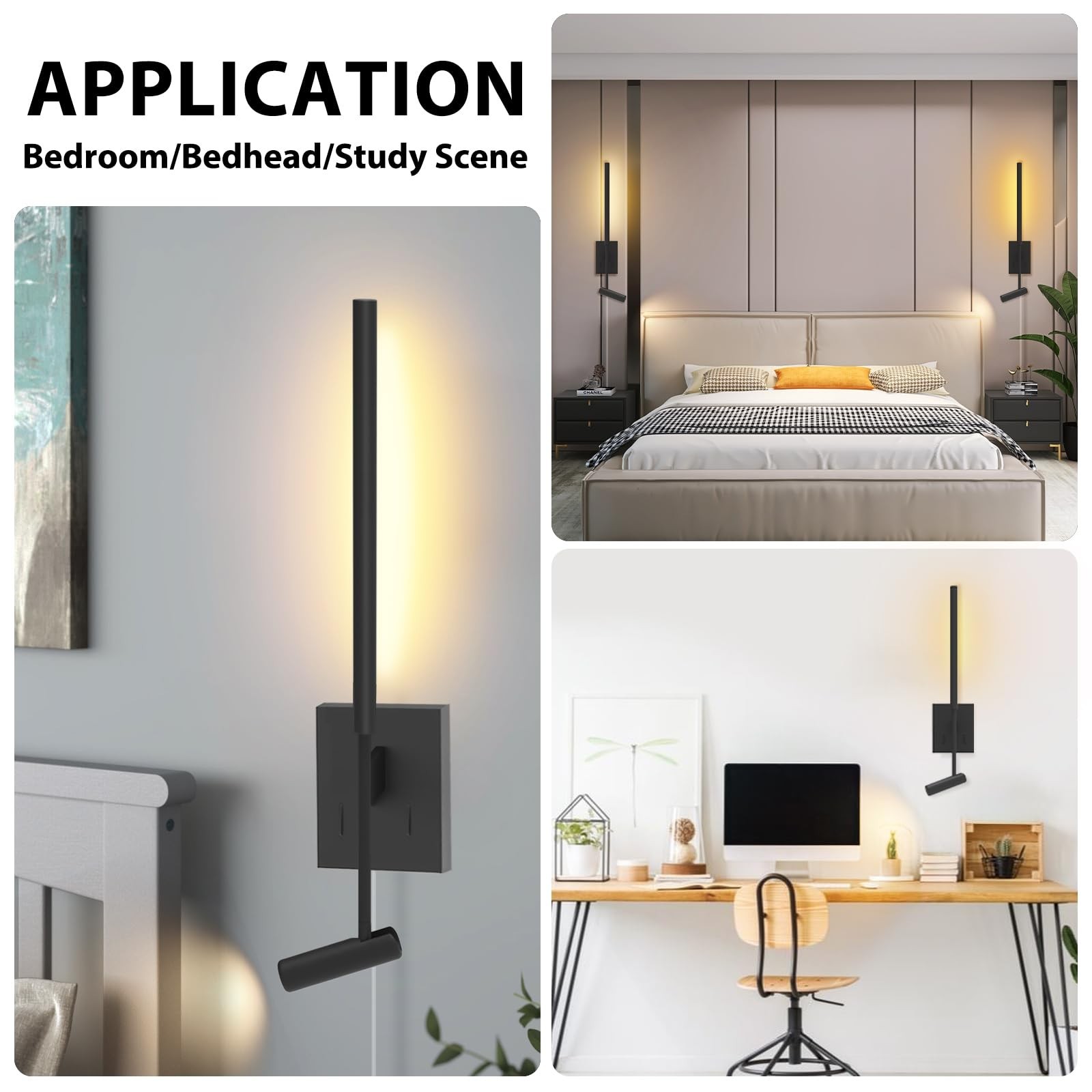 ZEROUNO Modern Plug In Wall Sconce Indoor Wall Light Set Two Bed, Corded