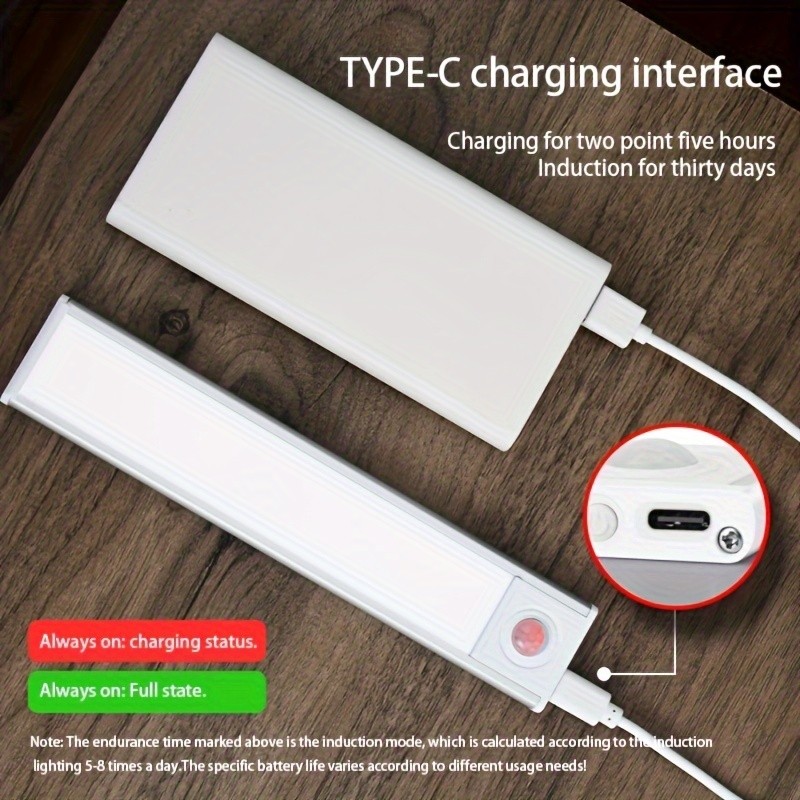 2PCS LED Motion Sensor Cabinet Closet Lamp USB Rechargeable Wireless Strip Light