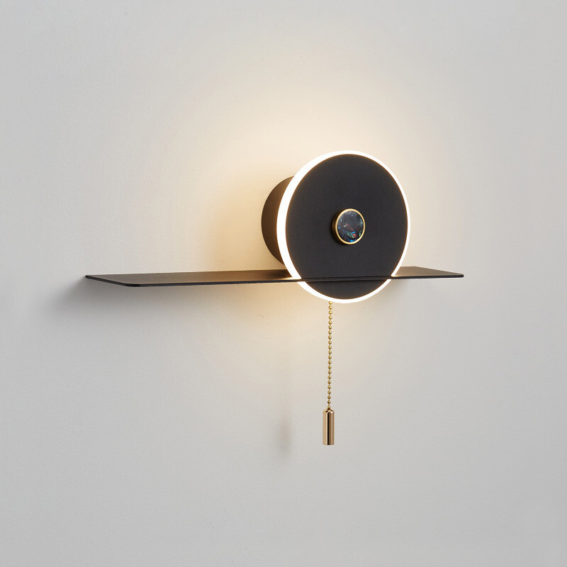 Modern LED Acrylic Bedside Lamp Fixture Metal Shelf Wall Light with Pull Switch