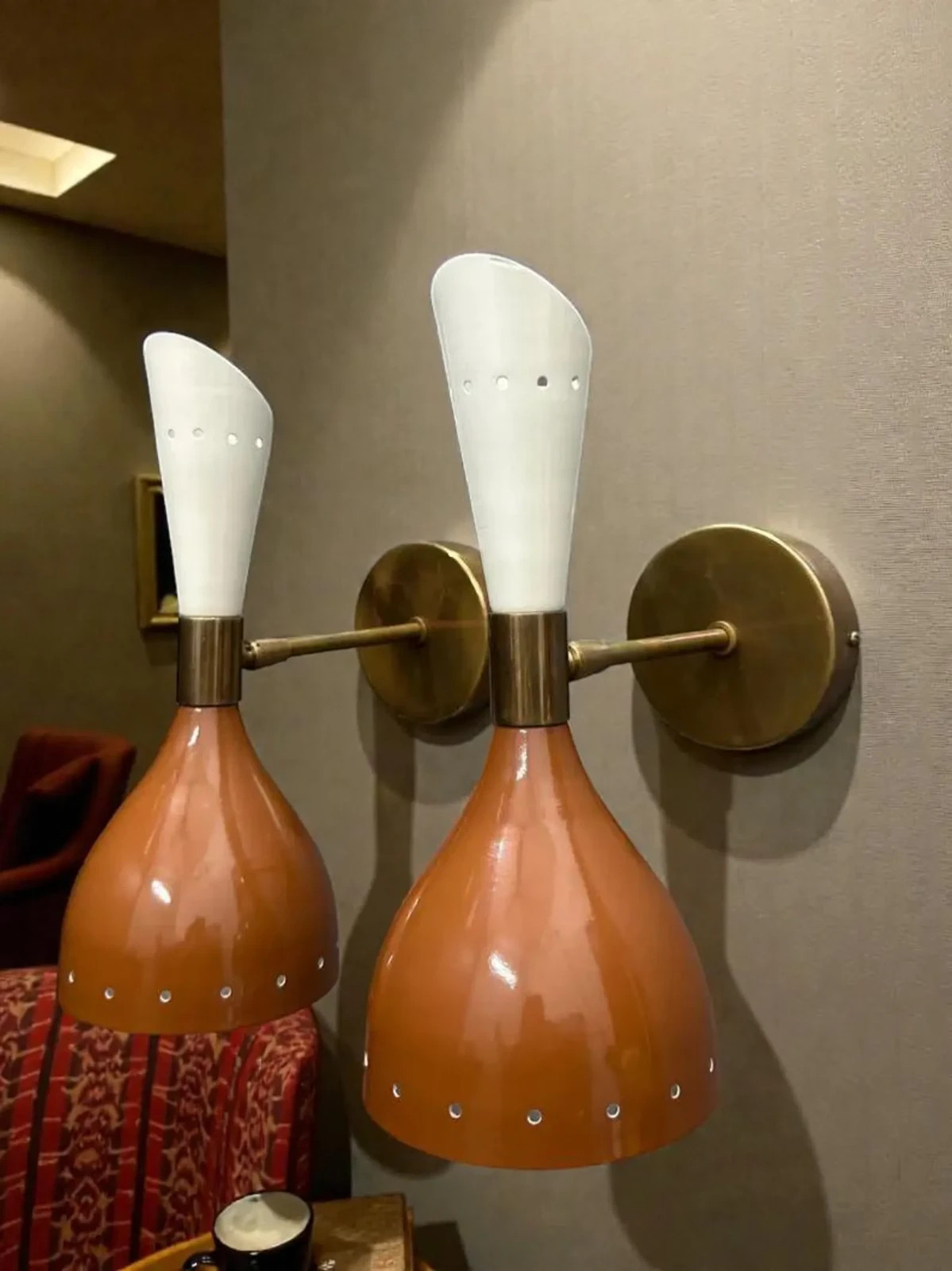 Handmade Brass Double Cone Sconce: Modern Chocolate & White Wall Light
