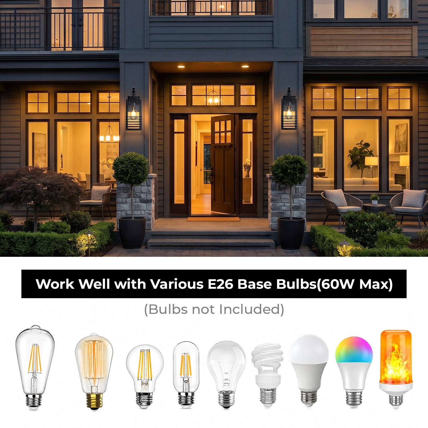 2 Pack 15″ Outdoor Porch Wall Light Modern Exterior Glass Lantern Sconce Fixture