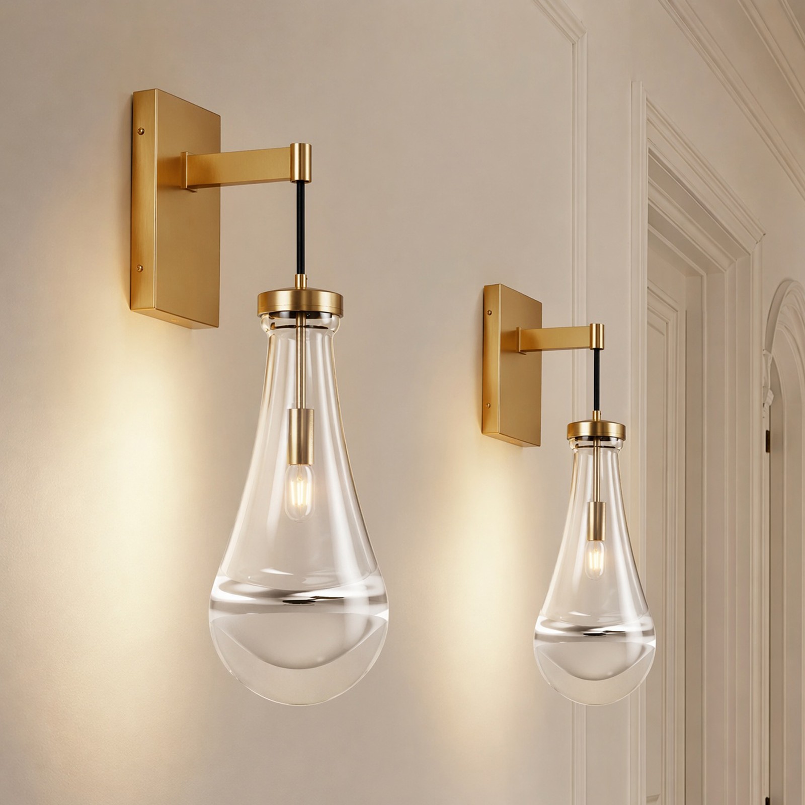 2 Pack 18» LED Wall Light Indoor Raindrop Glass Dimmable Sconce Gold Fixture