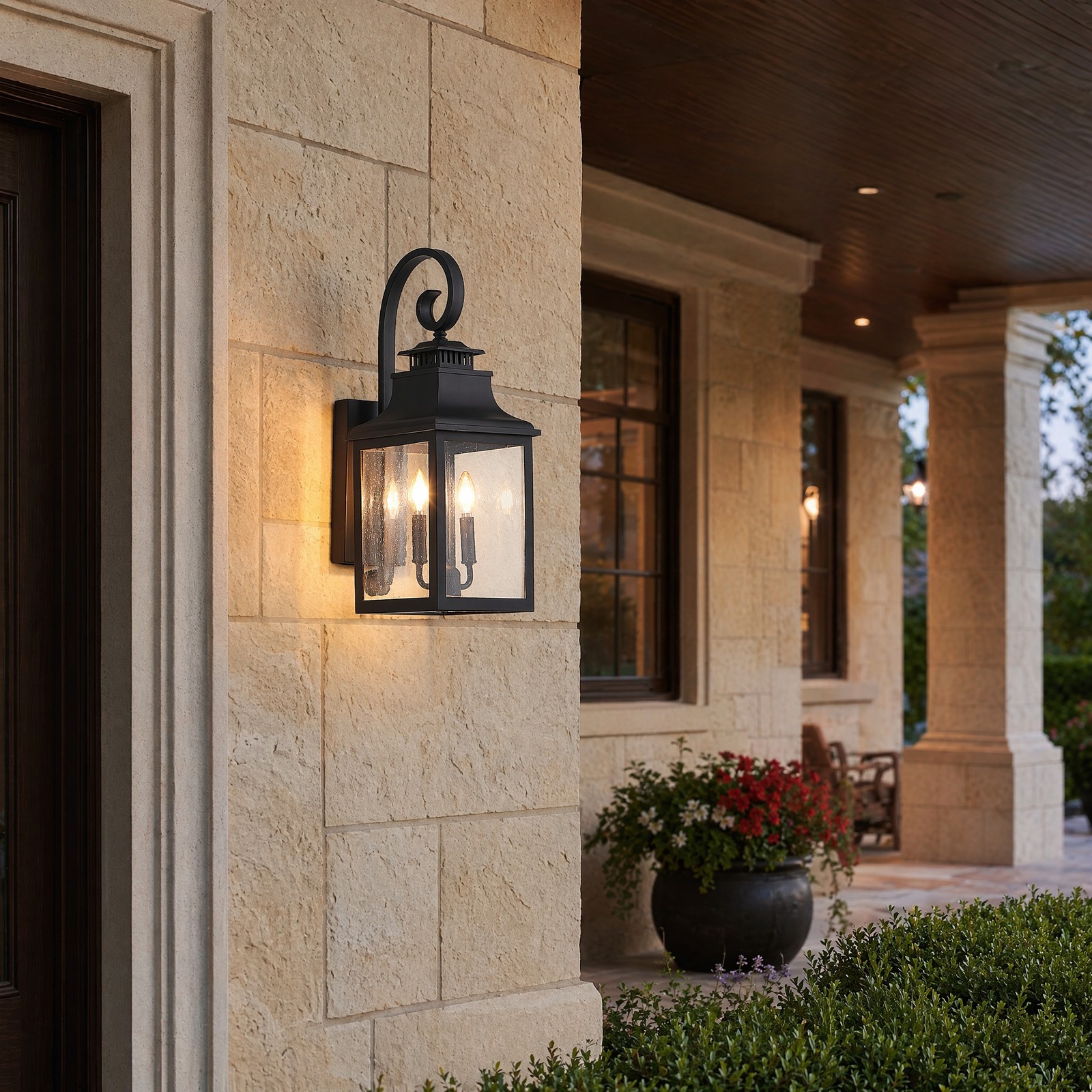 23 inch Outdoor Large Black Modern Wall Sconce Clear Seeded Glass Light Fixture
