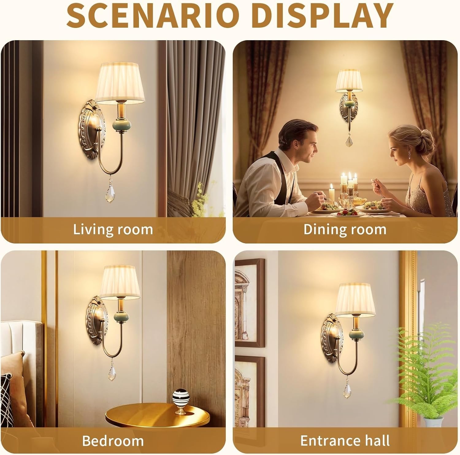 Wireless Battery Operated Antique Brass Wall Sconces Set of 2, 10000mAh Recharge