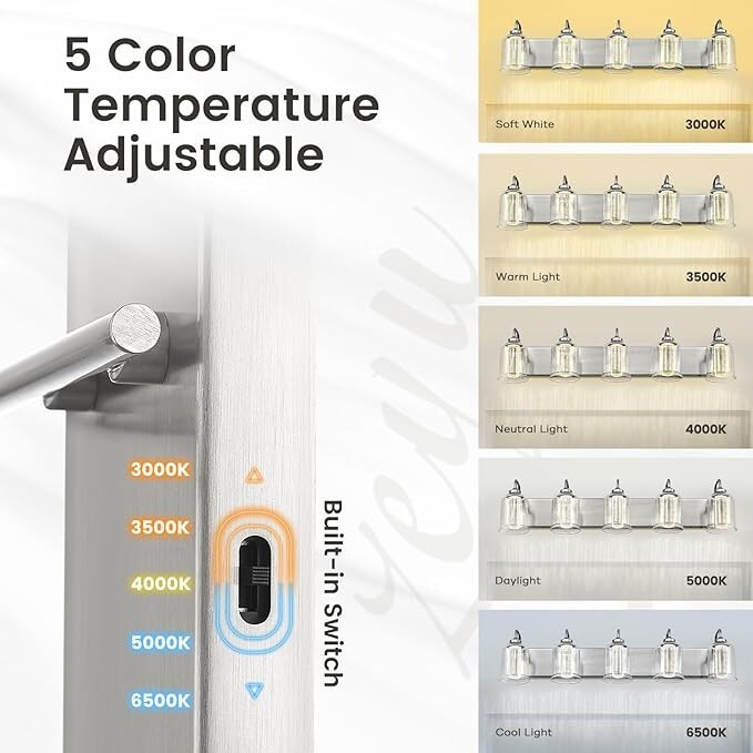 30W Dimmable Bathroom Lighting, 5 Light LED Bathroom Wall Lights with 5 Color…
