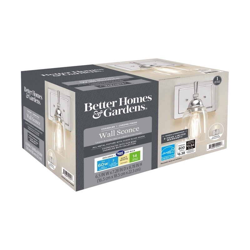 Dimmable LED Bathroom Vanity Light Chrome Clear Shade Energy Efficient 800Lumen